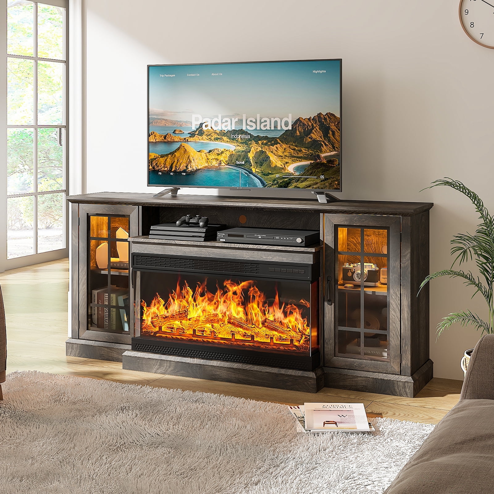 Oneinmil 36 Inch Fireplace TV Stand for TVs up to 80