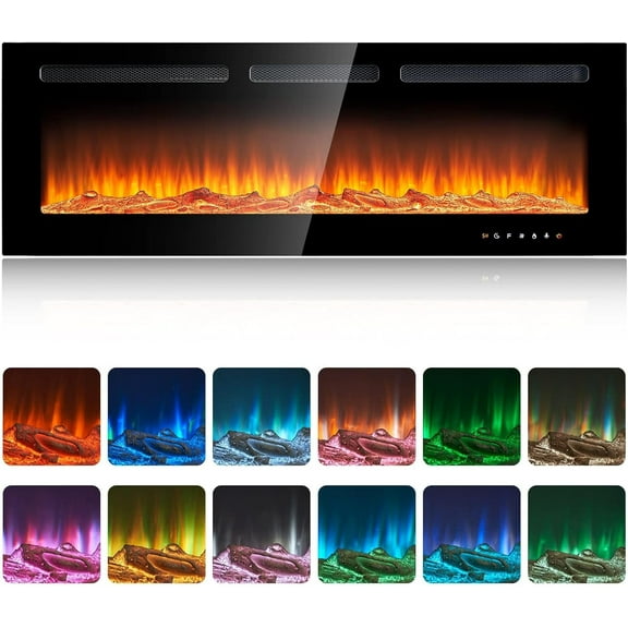 Easoger 50 inch Electric Fireplace, Recessed Wall Mounted Electric Fireplace inserts, Adjustable Flame Colors & Speed Fireplace with Touch Screen and Remote Control