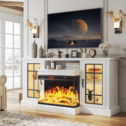 Easoger 59 Fireplace TV Stand for TVs up to 65, 12 Flame Colors&12 LED Light Colors, TV Console with 3-Sided Glass Fireplace, for Living Room, White
