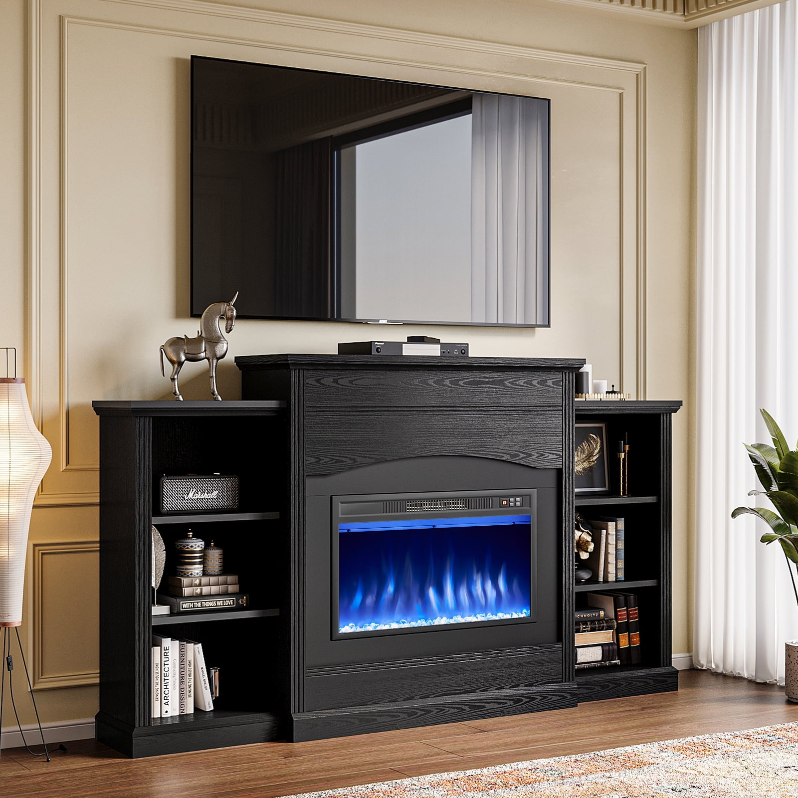 Oneinmil 67" Electric Fireplace with Mantel, Fireplace TV Stand with ...