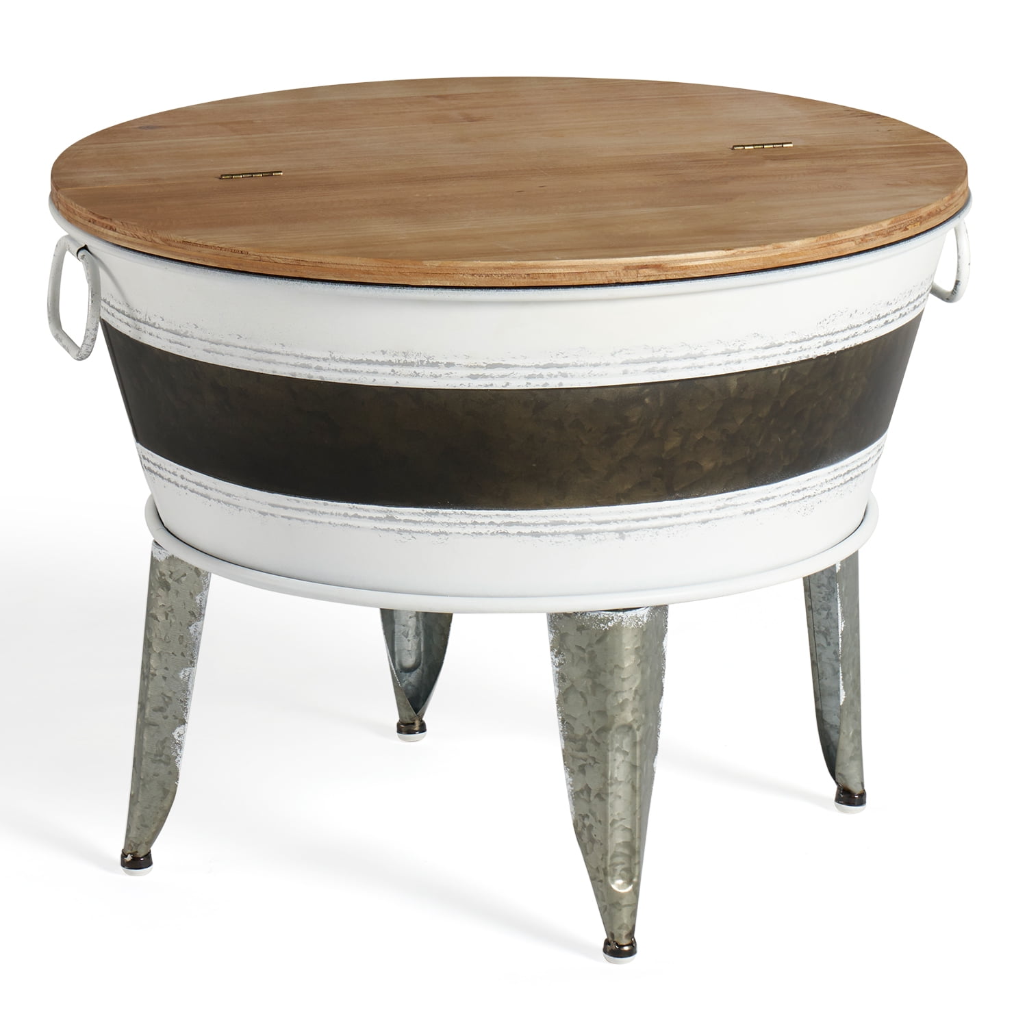 Oneinmil Coffee Table with Storage, Rustic Antique Galvanized Metal End Coffee Cocktail Table