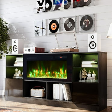 Oneinmil Fireplace TV Stand with 36” Electric Fireplace, 70” TV Console Stand for TVs Up to 80", LED Light Entertainment Center, Fireplace for The Living Room TV Stand, Black