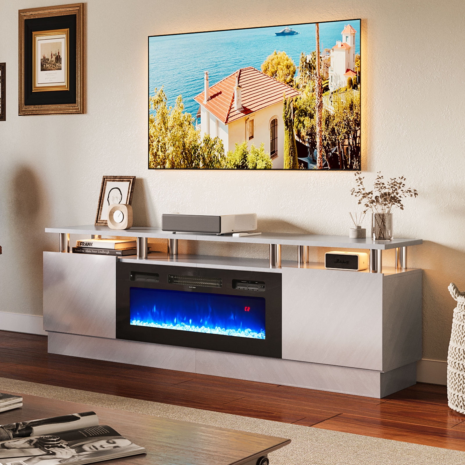 Oneinmil Fireplace TV Stand, Entertainment Center for TVs up to 80", 70 ...