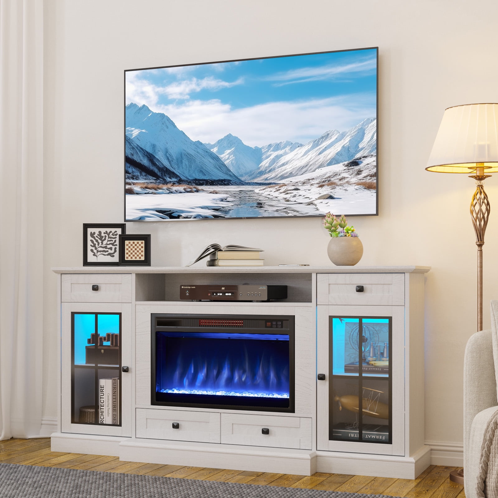 58 Inch Barn Door TV Stand For TVs Up To 65\" – Farmhouse Entertainment Center With Storage, Cable Management, For Living Room