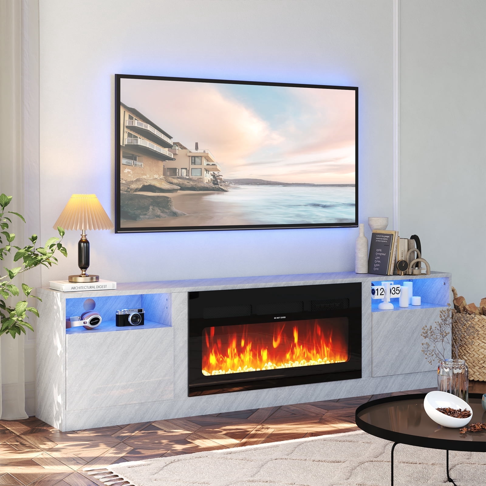 Oneinmil Fireplace TV Stand for TVs up to 90", 80" TV Stand with 36" Electric Fireplace, With 12 ...