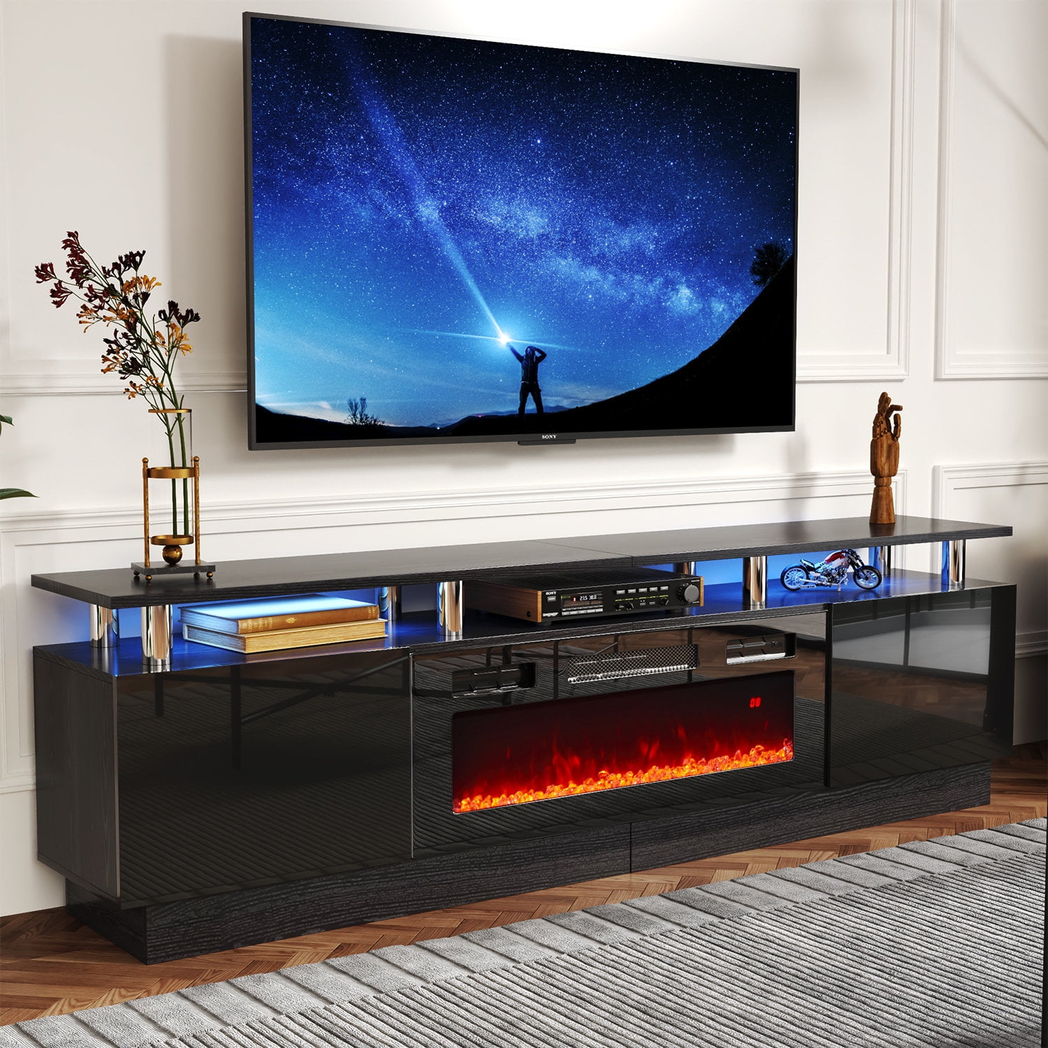 Oneinmil Fireplace TV Stand with 36” Electric Fireplace, Entertainment Center for TVs up to 90