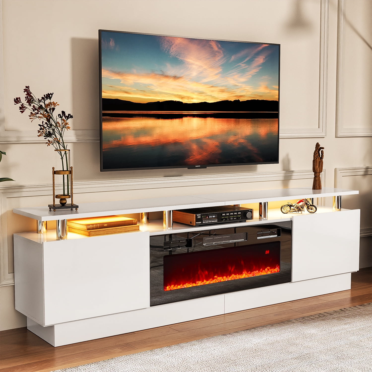 "Oneinmil 80"" Fireplace TV Stand for 90"" TVs, 36"" Electric Fireplace ...