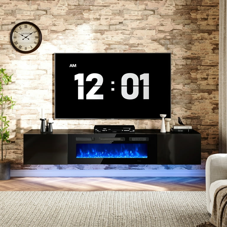 Floating TV Stand with 36 Electric Fireplace Wall Mounted Fireplace Entertainment Center with Storage for TVS Up to 80