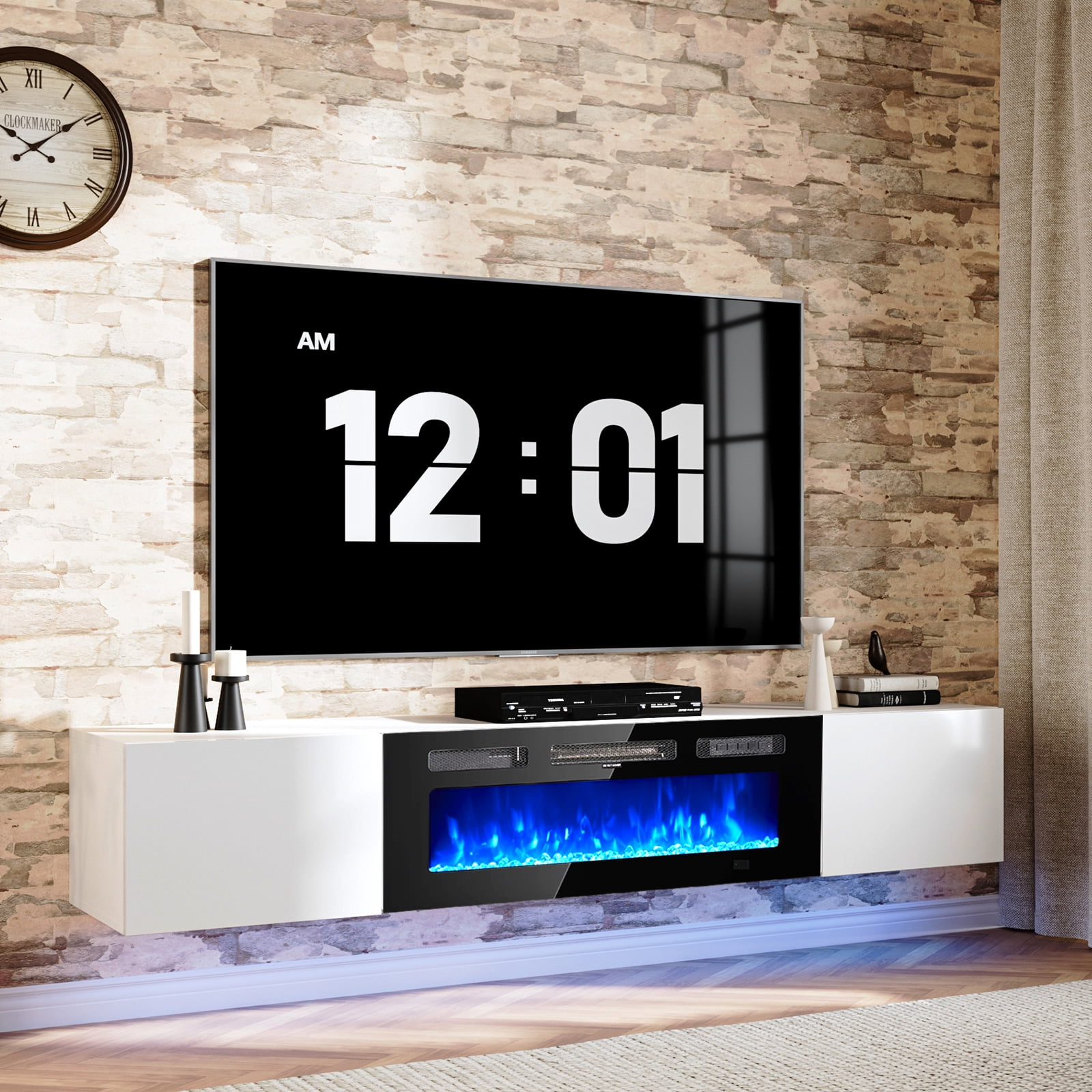 Oneinmil Floating TV Stand with 36" Electric Fireplace, Wall Mounted ...