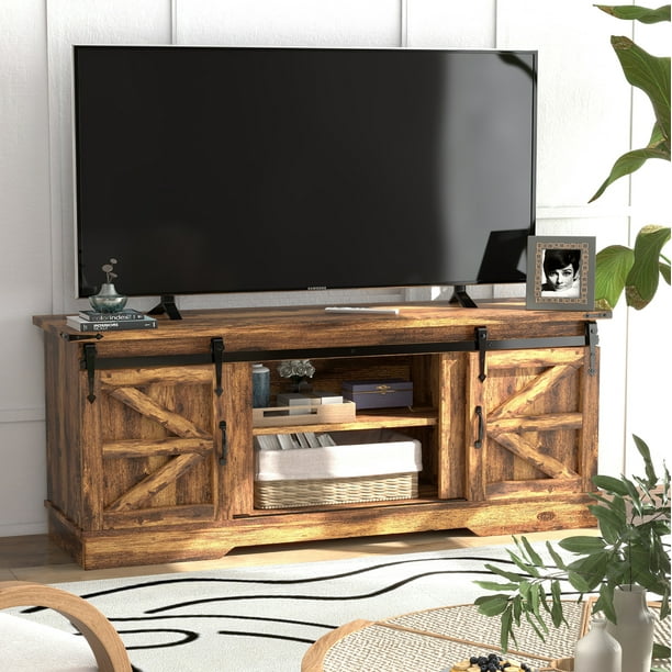 Oneinmil Modern Farmhouse Barn Door TV Stand for TVs up to 65", for