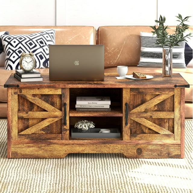 Oneinmil Modern Farmhouse Coffee Table, with Large Storage Space, for