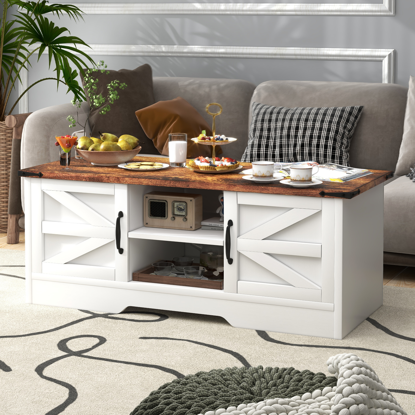 Manor Park Farmhouse Plank Style Coffee Table, Barnwood