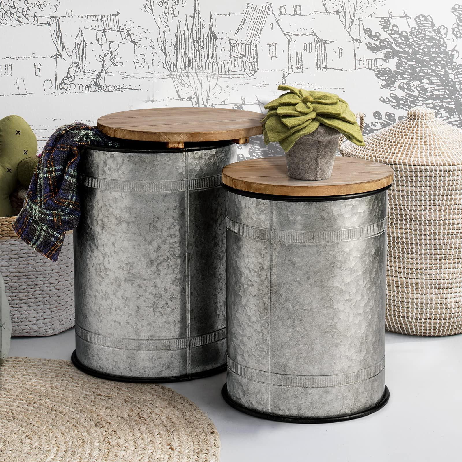 Oneinmil Set of 2 Modern Farmhouse Coffee End Table, with Large Storage Space, End Bench for Living Room, Bedroom, Gray