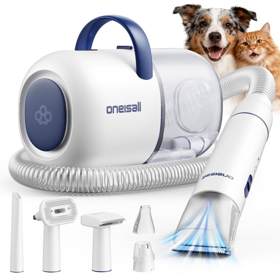 Oneisall 15000Pa Dog Grooming Vacuum, PG08 Dog Hair Vacuum Cleaners Shedding 99% Pet Hair, ≤ 59dB Quiet Dog Grooming Kit with Dog Clipper/Trimmer/Nail Grinder & 3 Grooming Tools, 2L Canister, Blue