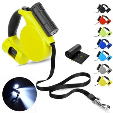 Oneisall 16.4FT Retractable Dog Leash, Leash for Small Medium Dogs with Flashlight & Poop Bag, Yellow