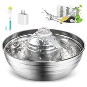Oneisall CW-03 Cat Water Fountain 304 Stainless Steel, 2L/68oz Quiet Cat Fountain for Cats Drinking, Dual Filtration Cat Water Bowl for Kittens, Silver