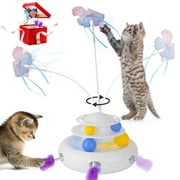 Oneisall 3 In 1 Interactive Cat Toys for Indoor Cats, Automatic Cat Toy with 3 Cat Wands & Moving Feather & Track Balls, Cat Toys for Boredom and Stimulating, Kitten Toys for Indoor Cats Self Play