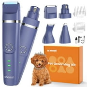 Oneisall 4 In 1 Dog Paw Trimmer for Small Dogs, N12 Low Noise 2 Speed Dog Grooming Kit Includes 3 Trimmer Heads & 1 Nail Grinder Head, Cordless Dog Clippers for Grooming & Dog Nail Grinder - Navy