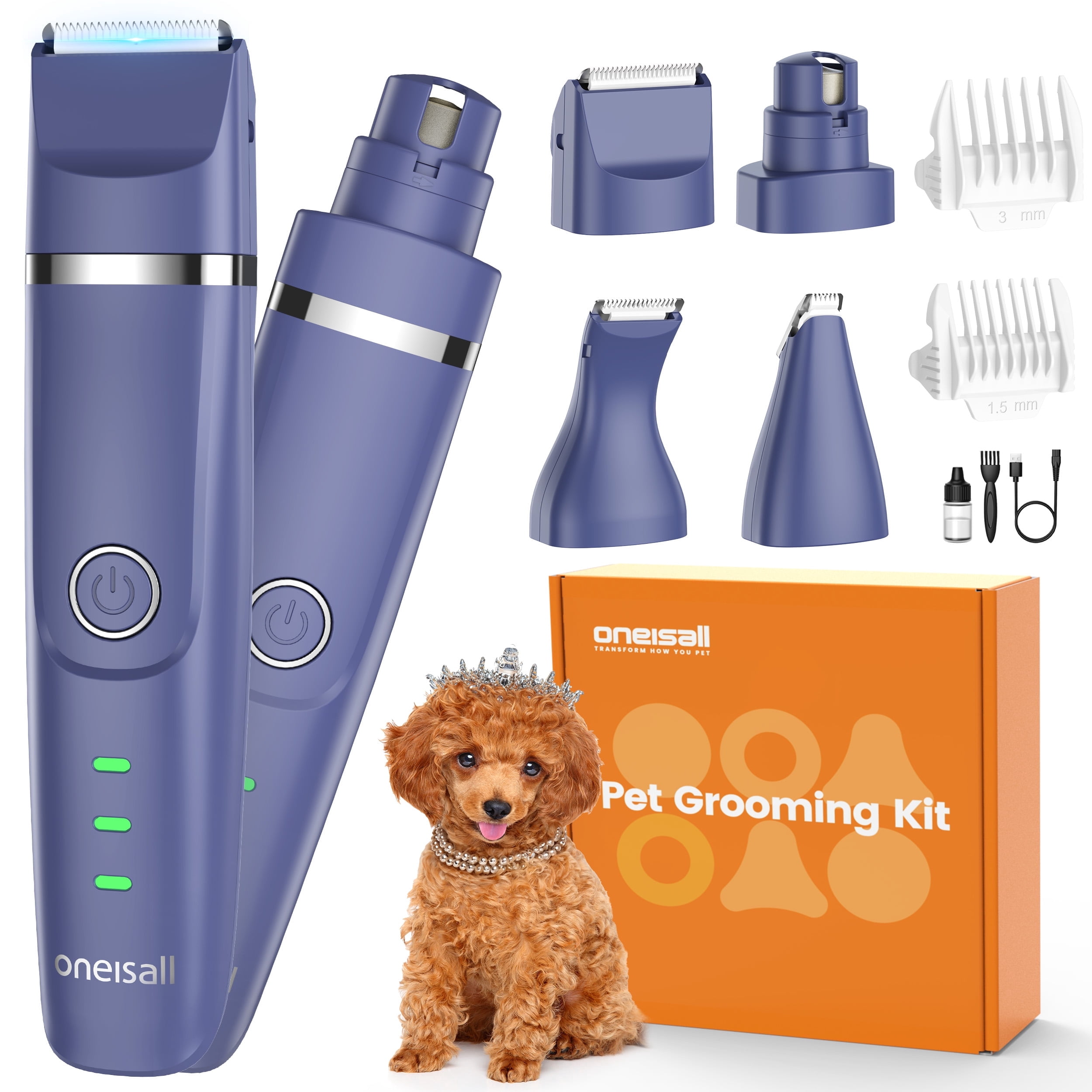 Oneisall 4-in-1 Dog Paw Trimmer with 3 Trimmer Heads and Nail
