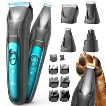 Oneisall 4-in-1 Cordless Dog Grooming Kit with LED Light, FC10 Dog Clippers & Dog Paw Trimmer & Dog Nail Grinder & Dog Grooming Clippers, Blue Grey