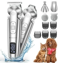 Oneisall 4-in-1 Dog Grooming Kit, FC09 Low Noise Dog Clippers and Dog Paw Trimmer, 3-Level Speed Waterproof Cordless Dog Grooming Clippers - Silver