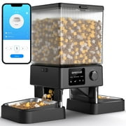 Oneisall 5L/20 Cups Automatic Cat Feeder with 5G WiFi & APP Control, PFD-002 PRO Double Bowl Cat Food Dispenser with 1 Desiccant Bag, Timed Automatic Pet Feeder for 2 Cats/2 Small Dogs - Black