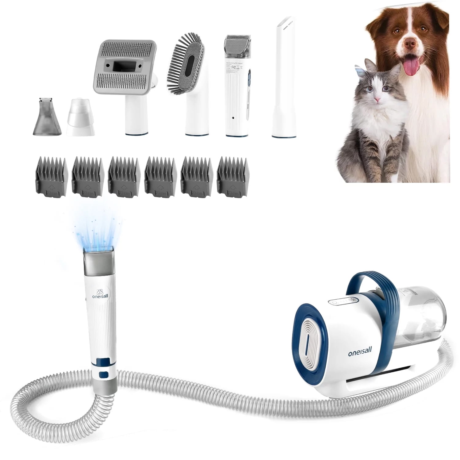 Oneisall 7 In 1 Dog Grooming Kit, Low Noise Pet Grooming Vacuum with 1.5 L  Dust Cup, Dog Vacuum for Shedding Grooming, with 7 Professional Grooming