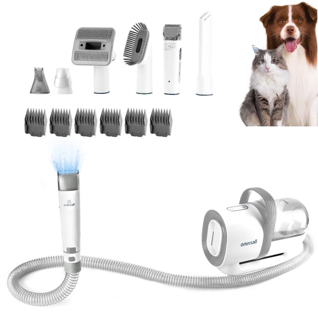 Oneisall 7 In 1 Dog Grooming Kit, Low Noise Pet Grooming Vacuum with 1.