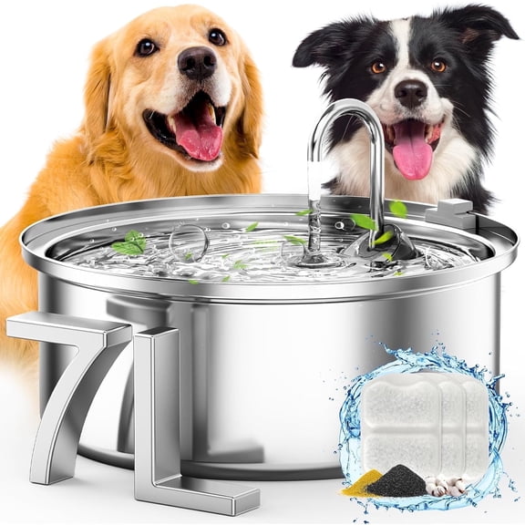 Oneisall 7L/230oz/1.8G Dog Water Fountain for Large Dogs, Stainless Steel Super Quiet Dog Fountain Water Bowl, Triple Filtration Automatic Pet Water Fountain, Cat Water Fountain with Smart Safe Pump
