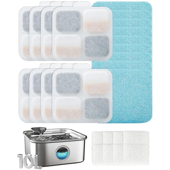 Oneisall 8 Pack Replacement Filters for 10L/2.64Gal PW07 Stainless Steel Dog Water Fountain
