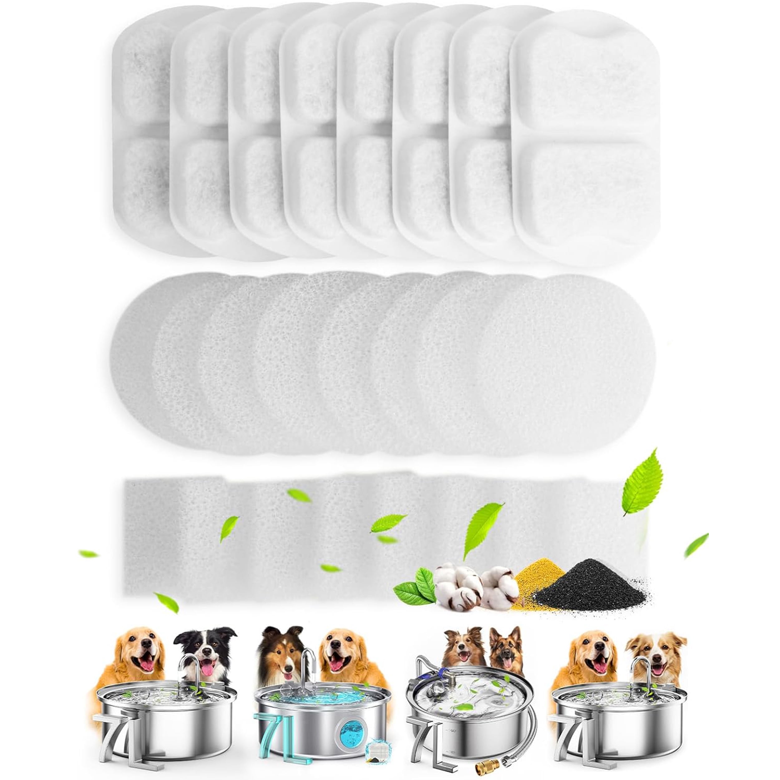 Oneisall 8 Pack Replacement Filters for CW-07 Stainless Steel 7L /230oz/1.8G Dog Water Fountain - White