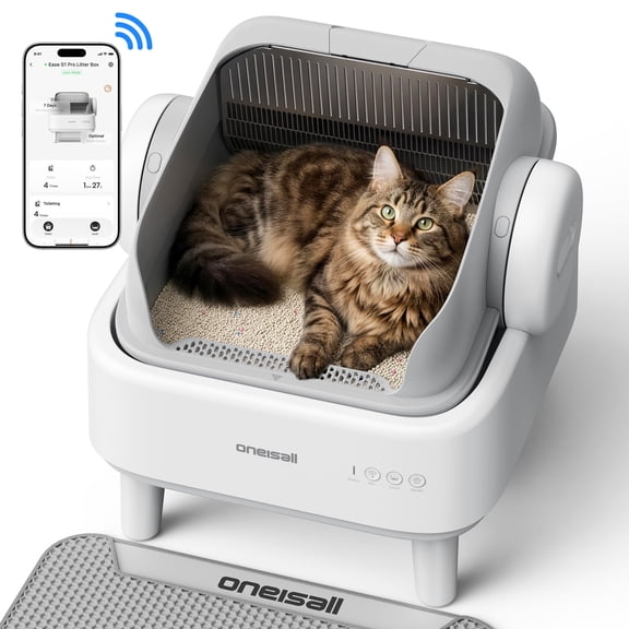 Oneisall AB02 Automatic Litter Box with APP Control, Extra-Large Open-Top Self Cleaning Litter Box with 17 Safety Sensors, White