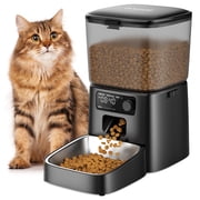 Oneisall FD-01 3.5L/12Cup Automatic Cat Feeder, Dual Power Auto Cat Feeder with Stainless Steel Bowl, Up to 36 Portions 6 Meals Per Day, Detachable Washable, Ti