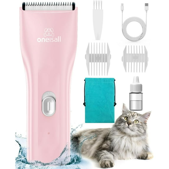Oneisall LGL006 Cat Grooming Clippers, Cordless Quiet Cat Clippers for Cat Matted Hair - Pink