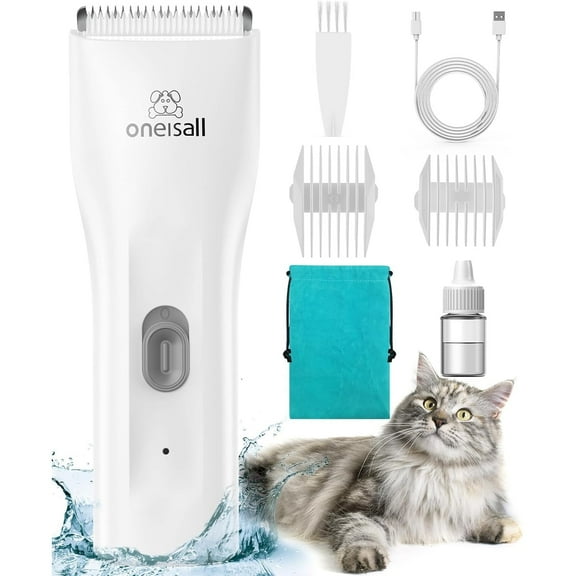 Oneisall LGL006 Cat Grooming Clippers, Cordless Quiet Cat Clippers for Cat Matted Hair - White