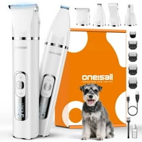 Oneisall M08 4-in-1 Dog Grooming Kit with LCD Display, Low Noise Cordless Dog Paw Trimmer & Dog Nail Grinder, Waterproof Dog Clippers for Grooming, White
