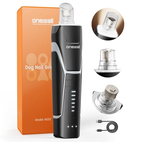 Oneisall NG02 Dog Nail Grinder for Home Grooming, 6 Speed Dog Nail File with 360° LED Ring Light, Diamond Grinding Head Dog Nail Clippers for Large Dogs, Low Vibration Quiet 45dB, Black