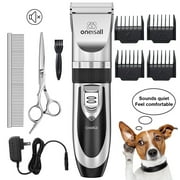 Oneisall P2 Low Noise Dog Grooming Kit, Rechargeable Cordless Dog Clippers for Grooming, Dog Grooming Clippers with 6 Guard Combs & 1 Steel Comb, Shaver Hair Clippers Set for Dogs Cats Pets - Silver