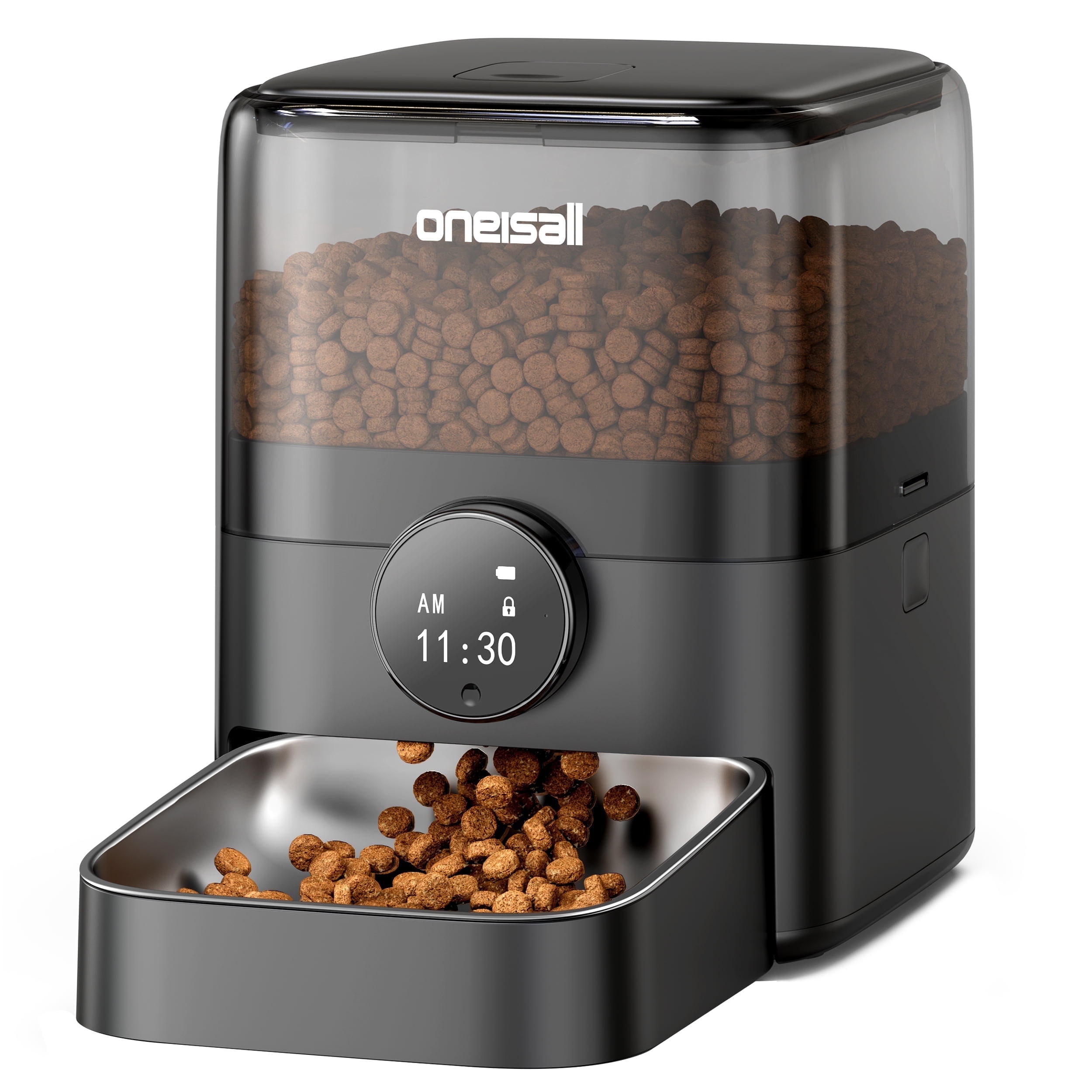 Oneisall PF05 Automatic Cat Feeder, 12 Cups/3L Programmable Cat Food Dispenser, Timed Cat Feeders for Dry Food, Black