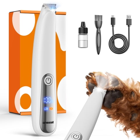 Oneisall PT01 Dog Paw Trimmer with 0.8-inch Widen Blade & LED Light, Low Noise 2 Speed Paw Trimmer for Dogs, White