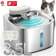 Oneisall CW01 Wireless Cat Water Fountain 304 Stainless Steel, 3.5L/118oz Cordless Water Fountains for Cats Indoor, Silver