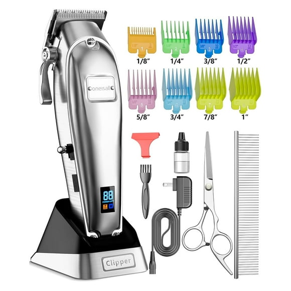 Oneisall Professional Dog Grooming Clippers Kit, 2 Speed Heavy Duty Cordless Hair Shears Trimmers for Thick Heavy Coats,with Metal Blade for Dogs Cats Animals, All Metal Design Pet Clippers Electric