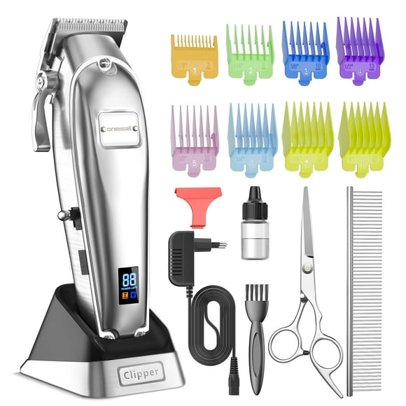 Oneisall Professional Dog Grooming Clippers Kit, 2 Speed Heavy Duty Cordless Hair Shears Trimmers for Thick Heavy Coats,with Metal Blade for Dogs Cats Animals, All Metal Design Pet Clippers Electric
