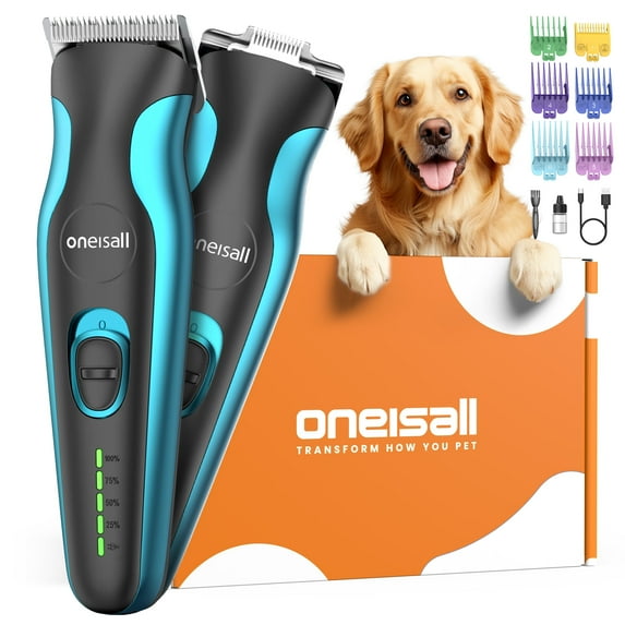 Oneisall TJ-02 Dog Clippers for Grooming, 2-in-1 Dog Grooming Clippers & Dog Paw Trimmer, Cordless Dog Grooming Kit for Thick Coats Small & Large Dogs - Blue Grey