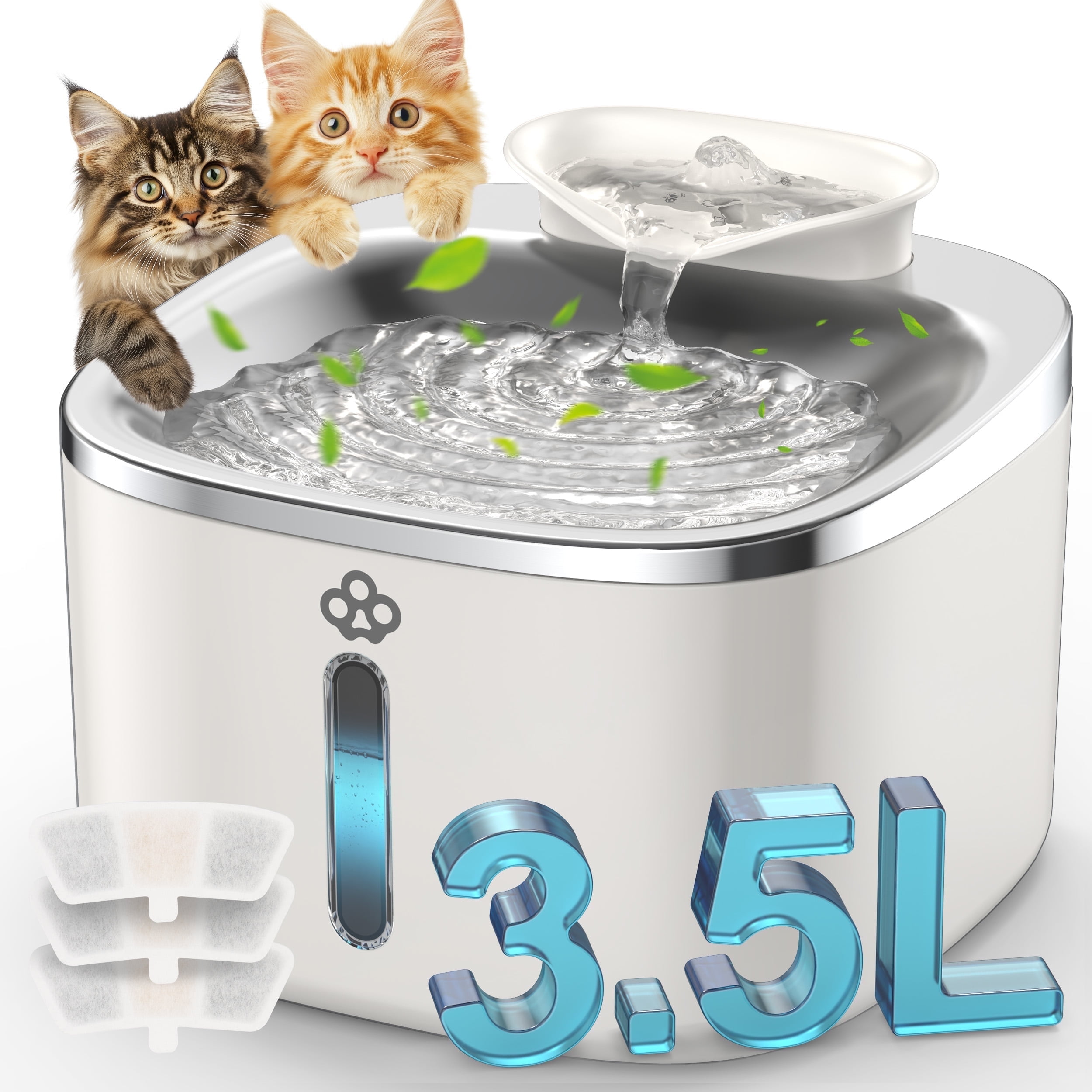 Walmart discounts of Oneisall WW01 304 Stainless Steel Cat Water Fountain, 3.5L/118oz Low Noise Cat Drinking Fountain for Cats Indoor, Automatic Cat Fountain with 3 Sets of Filters, White