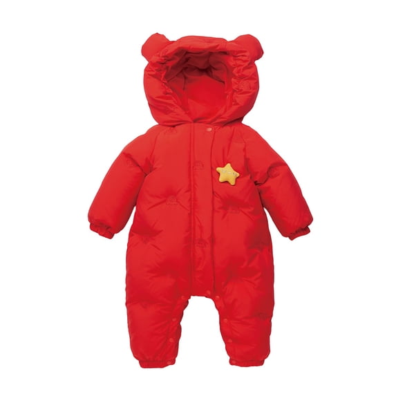 Oneises For Toddler Boys Girls Bear Ears Hooded Full Zip Long Sleeve Jumpsuit Cute Comfy Thermal Snowsuit (0 Months, Red)