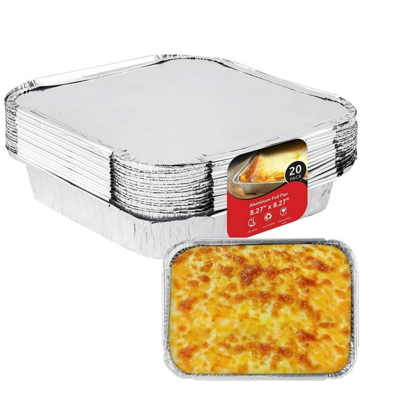 Onekawa 20-Pack Aluminum Foil Pans with Lids, 8-Inch Square Aluminum Foil Pans, Disposable Food Containers for Cooking, Heating, Storing, Preparing Food (8.27" x 8.27" x 3.54")