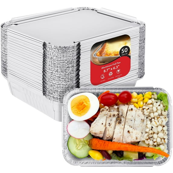 Onekawa 50 Pack Aluminum Pans with Lids, Baking Pans Aluminum Disposable (8.7" x 6.3" x 5.9")
