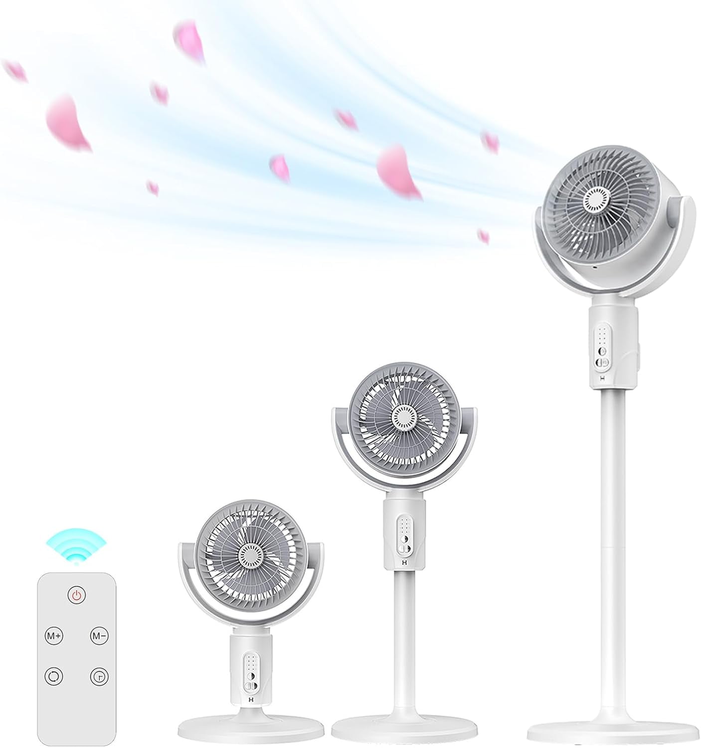 Onekawa Bedroom Vertical Fan, 90horizontal oscillation Fan, 180 Manual Vertical, 8H Timer, 5 Speeds, 15-32Adjustable Height, Standing Fan with Remote Control,Floor Fan,Pedestal Floor Fan- White