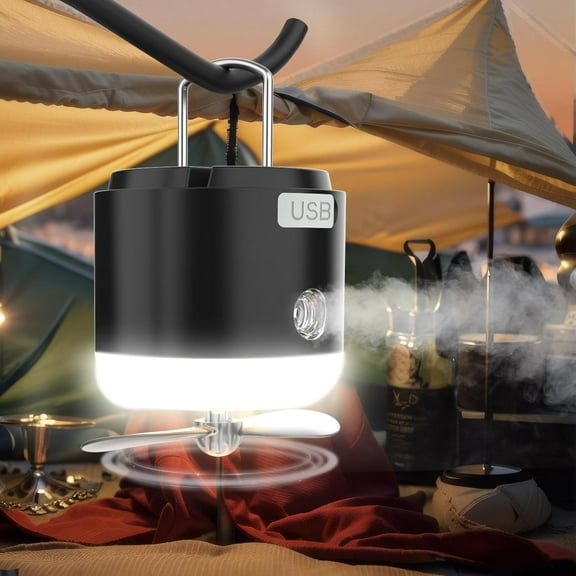 Onekawa Camping Lantern with LED Light & Misting Spray - 1200mAh Rechargeable Battery, Mini Cooling Fan for Tent, Outdoor, Hiking, Emergency SOS Light, USB Powered, Hanging Fan for Awning, Patio